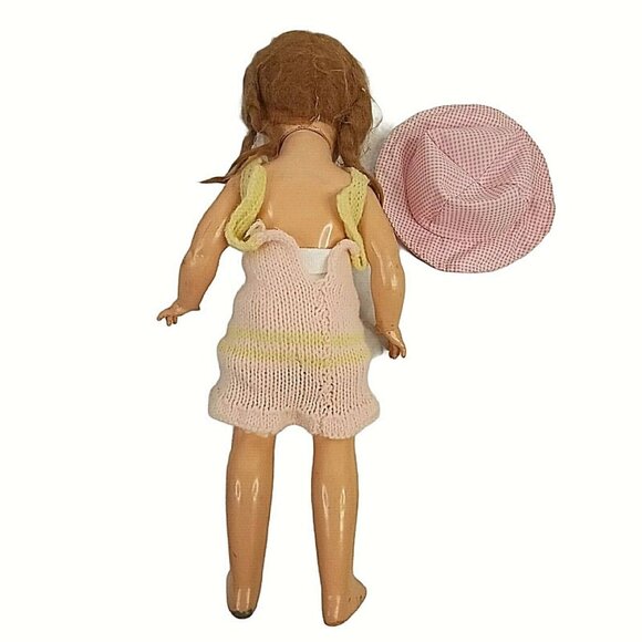 Vintage 1950s Hard Plastic Doll With Pink Hat & Dress 10" Collectible - Picture 4 of 8